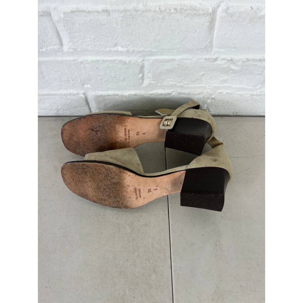 Yves Saint Laurent Women's Suede Open Toe Sandals Low Block Heel Beige Size 8.5 - Picture 3 of 6